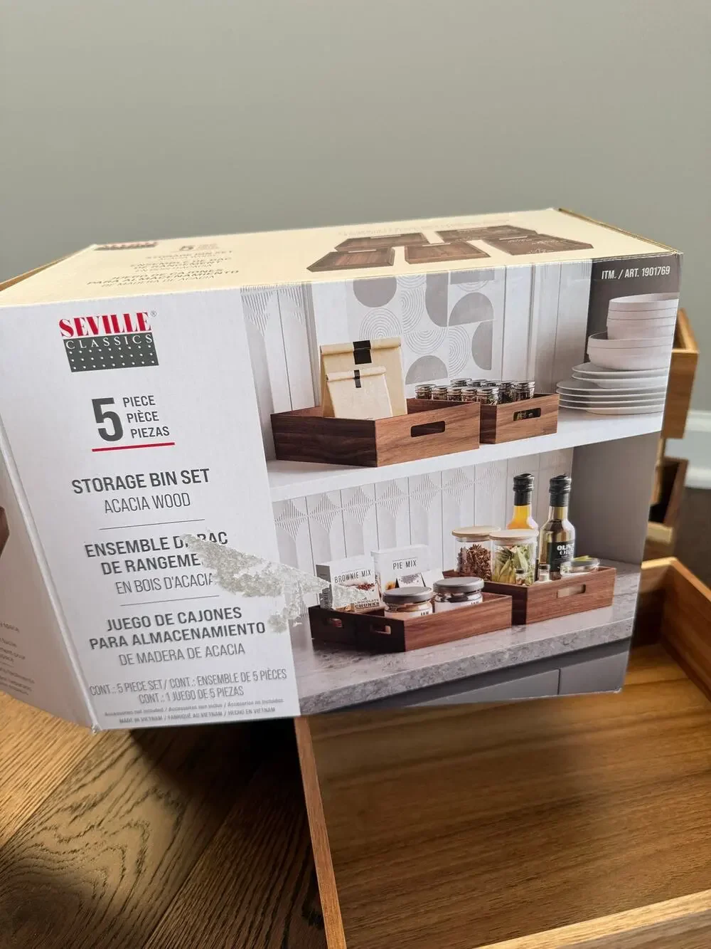 Seville Classics Acacia Storage Bin Set